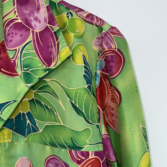 Transitions Silk Shirt Jacket Women S Green Floral Colorful Open Front Collared - Picture 3 of 8